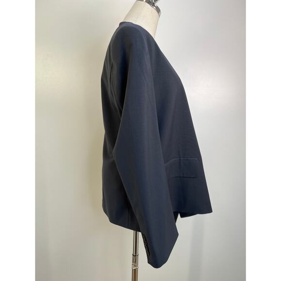 Low Classic Curved Neck Blazer Navy Blue - Picture 8 of 13